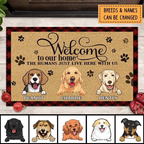 Pawzity Welcome To Our Home Personalized Doormat, Gifts For Dog Lovers, Buffalo Plaid Front Door Mat