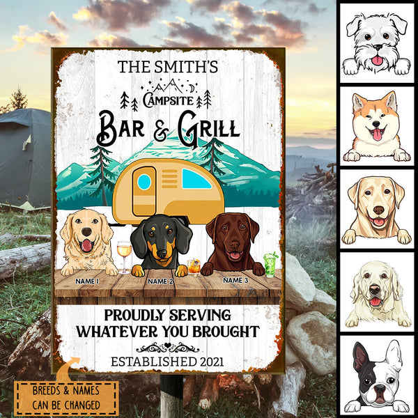 Pawzity Metal Camping Signs, Gifts For Dog Lovers, Proudly Serving Whatever You Brought Camper Van Bar Signs