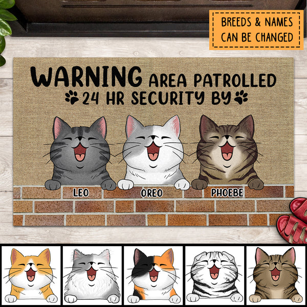 Pawzity Custom Doormat, Gifts For Cat Lovers, Warning Area Patrolled 24 HR Security By The Cats Front Door Mat