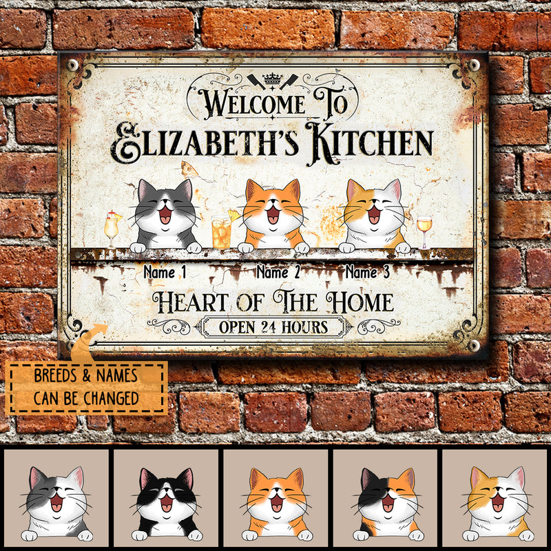 Pawzity Metal Kitchen Sign, Gifts For Cat Lovers, Heart Of The Home Open 24 Hours Welcome Signs