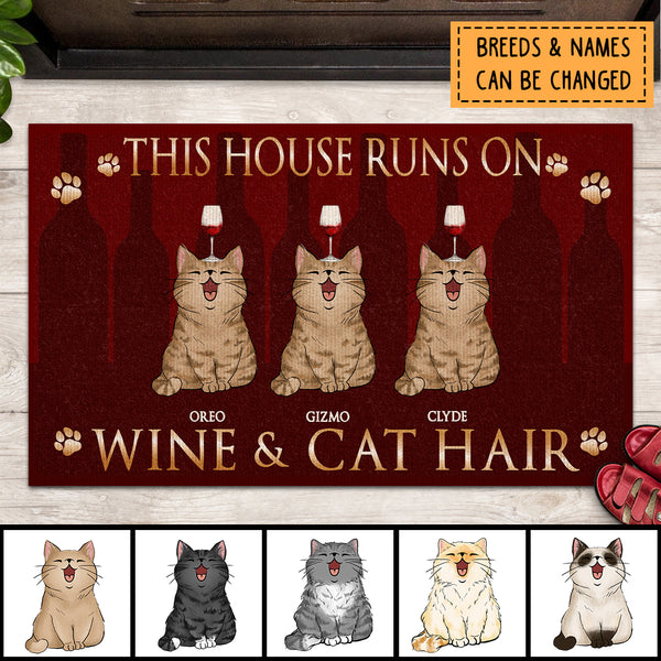 Pawzity Personalized Doormat, Gifts For Cat Lovers, This House Runs On Wine & Cat Hair Outdoor Door Mat