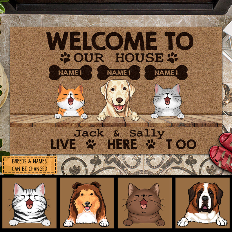 Pawzity Welcome To Our House Custom Doormat, Gifts For Pet Lovers, Our Owners Live Here Too Front Door Mat