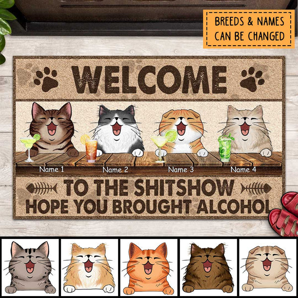 Pawzity Welcome To The Shitshow Custom Doormat, Gifts For Cat Lovers, Vintage Front Door Mat