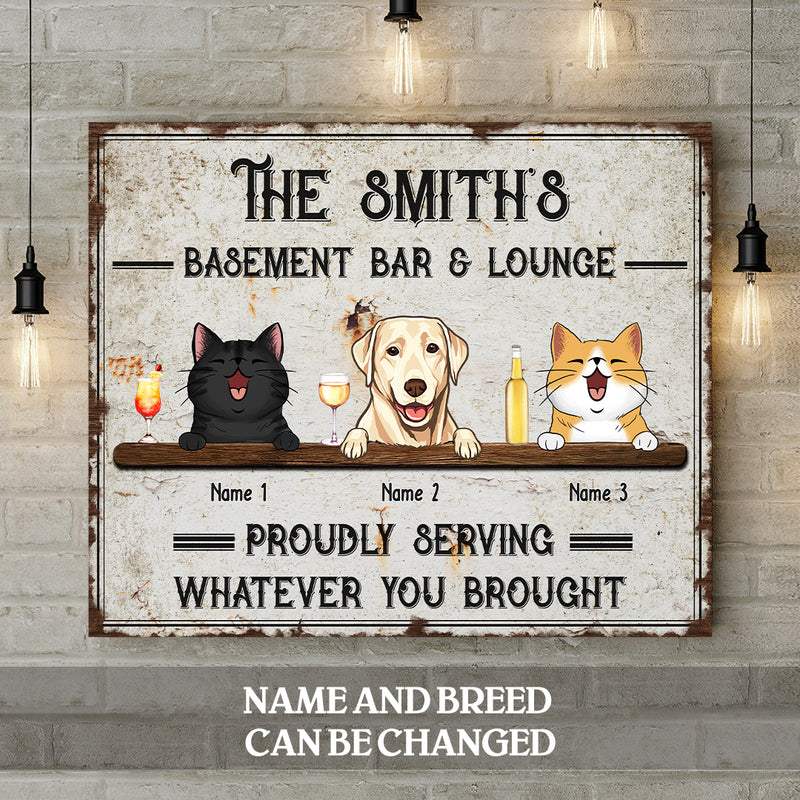 Basement Bar & Lounge, Welcome Sign, Personalized Dog & Cat Canvas, Home Wall Decor, Pet Lovers Gifts