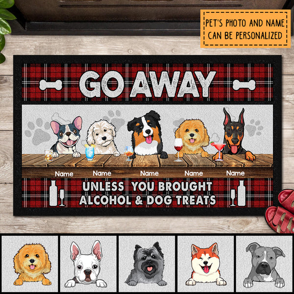 Pawzity Custom Doormat, Gifts For Dog Lovers, Go Away Unless You Brought Alcohol & Dog Treats Plaid Front Door Mat