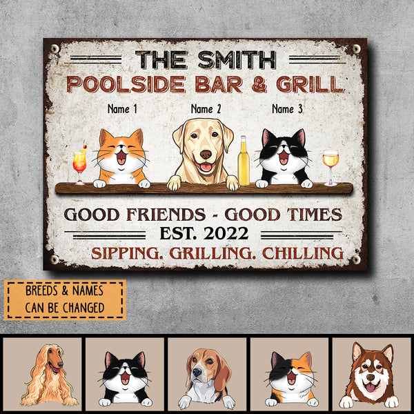 Pawzity Metal Pool Signs, Gifts For Pet Lovers, Poolside Bar & Grill Good Friends Good Times
