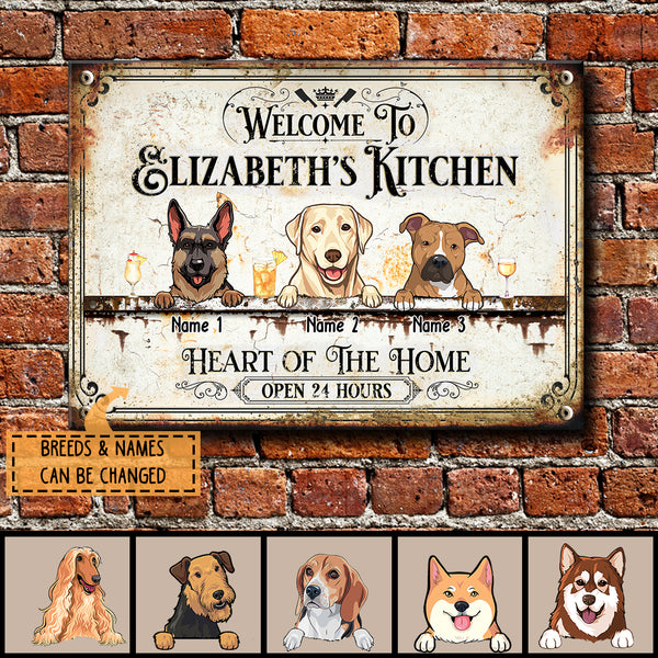 Pawzity Metal Kitchen Sign, Gifts For Dog Lovers, Heart Of The Home Open 24 Hours Welcome Signs