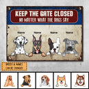 Pawzity Keep The Gate Closed Metal Yard Sign, Gifts For Dog Lovers, No Matter What The Dogs Say Personalized Metal Signs
