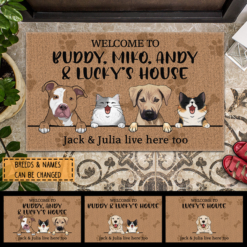 Pawzity Custom Doormat, Gifts For Pet Lovers, Welcome To My Pets' House We Live Here Too Front Door Mat