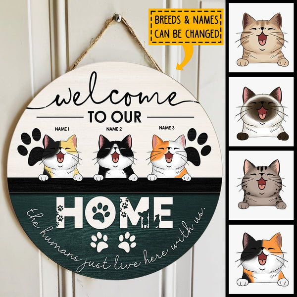 Pawzity Welcome To Our Home Custom Wooden Signs, Gifts For Cat Lovers, Personalized Home Signs , Cat Mom Gifts
