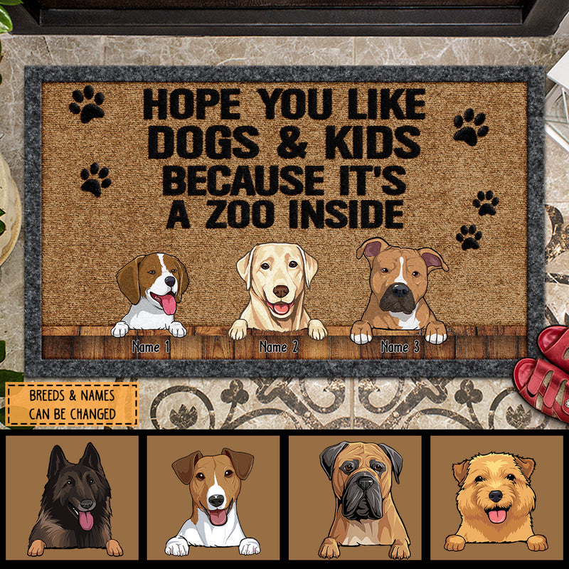 Pawzity Custom Doormat, Gifts For Dog Lovers, Hope You Like Dogs And Kids Because It's A Zoo Inside Front Door Mat