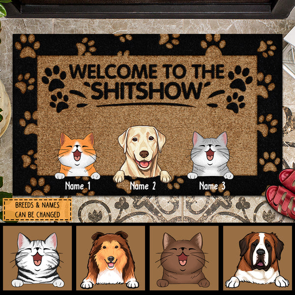 Pawzity Welcome To The Shitshow Personalized Doormat, Gifts For Pet Lovers, Black Front Door Mat