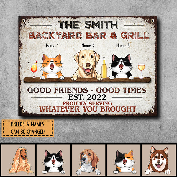 Pawzity Metal Backyard Bar & Grill Sign, Gifts For Pet Lovers, Proudly Serving Whatever You Brought Welcome Sign