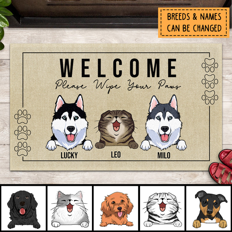 Pawzity Personalized Doormat, Gifts For Pet Lovers, Welcome Please Wipe Your Paws Beige Outdoor Door Mat