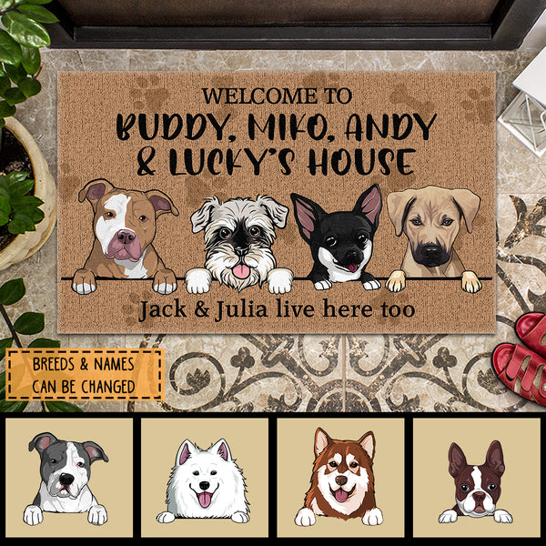 Pawzity Custom Doormat, Gifts For Dog Lovers, Welcome To My Dogs' House We Live Here Too Front Door Mat