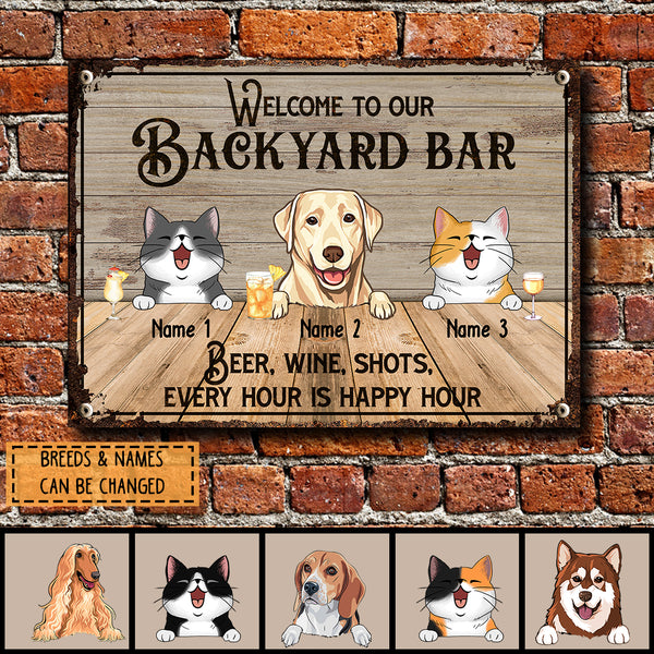 Pawzity Metal Backyard Bar Sign, Gifts For Pet Lovers, Beer Wine Shots Every Hour Is Happy Hour Welcome Signs