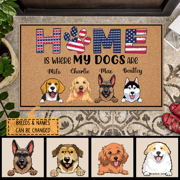 Pawzity Custom Doormat, Gifts For Dog Lovers, Home Is Where My Dogs Are American Flag Front Door Mat