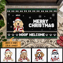 Christmas Personalized Doormat, Gifts For Dog Lovers, Merry Christmas Woof Welcome Brocade Front Door Mat