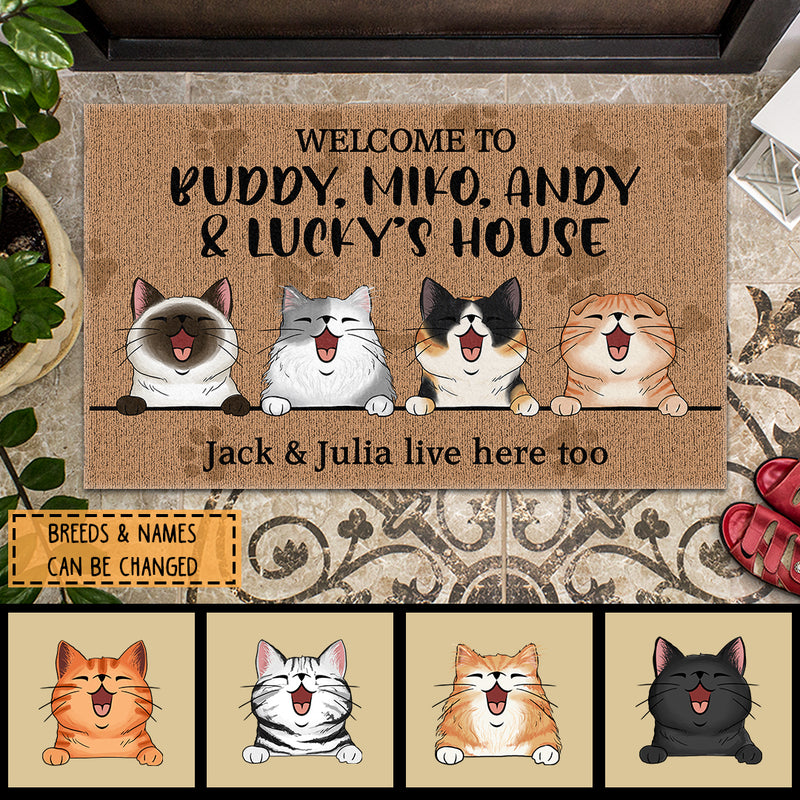 Pawzity Custom Doormat, Gifts For Cat Lovers, Welcome To My Cats' House We Live Here Too Front Door Mat