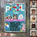 Pawzity Metal Pool Sign, Gifts For Pet Lovers, Relax Swim Enjoy Flamingo Personalized Metal Signs