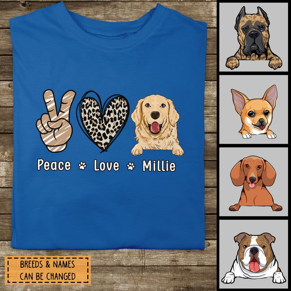 Personalized Dog Breed T-shirt, Peace Love And Dog, T-shirt For Dog Moms, Gifts For Mother's Day