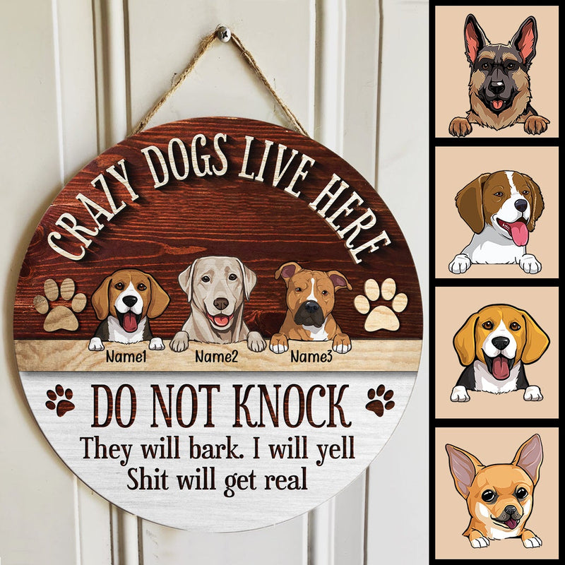 Pawzity Funny Warning Signs, Gifts For Dog Lovers, Crazy Dogs Live Here Do Not Knock They Will Bark Custom Wood Signs , Dog Mom Gifts