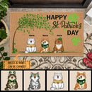 St. Patrick's Day Personalized Doormat, Gifts For Cat Lovers, Shamrock Tree Outdoor Door Mat