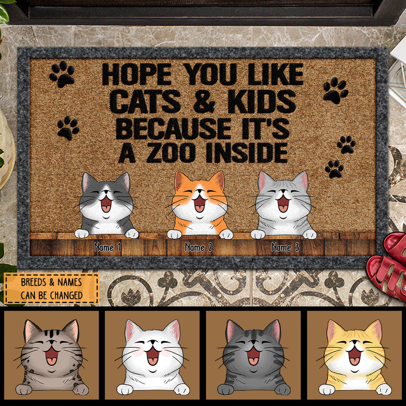 Pawzity Custom Doormat, Gifts For Cat Lovers, Hope You Like Cats And Kids Because It's A Zoo Inside Front Door Mat