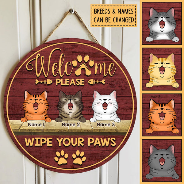 Pawzity Welcome Door Signs, Gifts For Cat Lovers, Please Wipe Your Paws Round Welcome Signs , Cat Mom Gifts