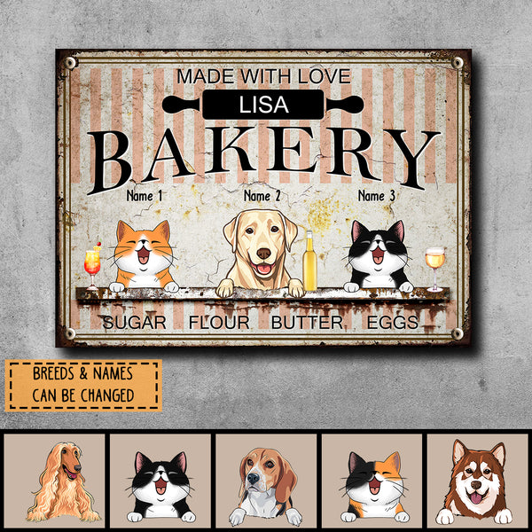 Pawzity Metal Bakery Sign, Gifts For Pet Lovers, Made With Love Sugar Flour Butter Eggs Personalized Metal Signs