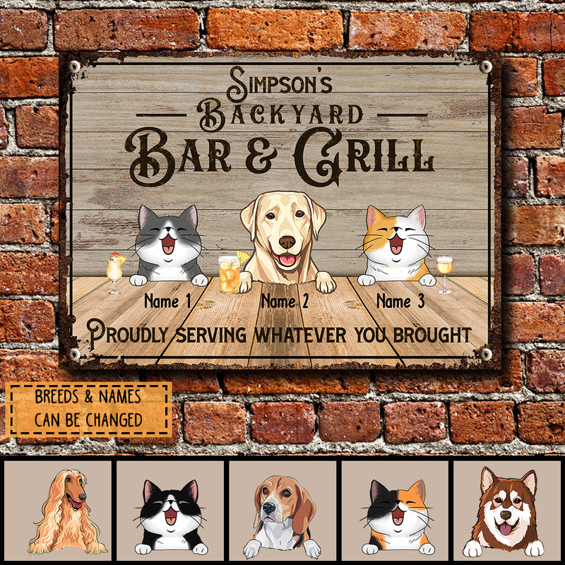 Pawzity Metal Backyard Bar & Grill Sign, Gifts For Pet Lovers, Proudly Serving Whatever You Brought Bar Signs