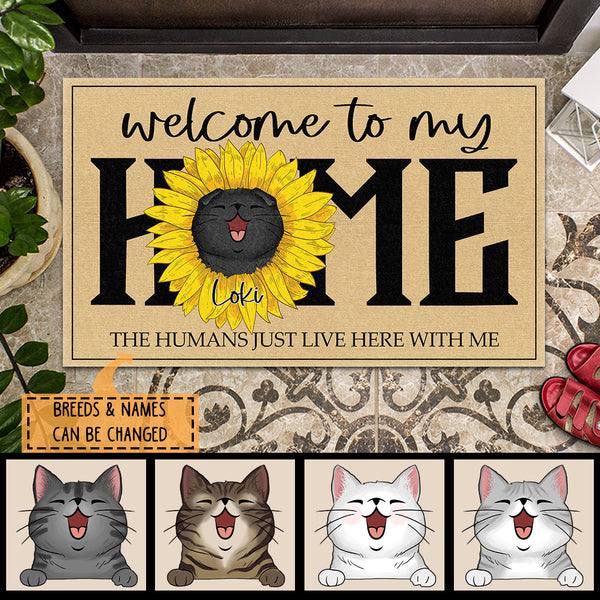 Pawzity Welcome Mat, Gifts For Cat Lovers, Welcome To My Home Sunflower Cat Outdoor Door Mat