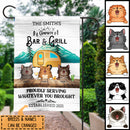 Campsite Bar & Grill Proudly Serving Whatever You Brought, Yellow Truck Camper, Personalized Cat Breeds Garden Flag