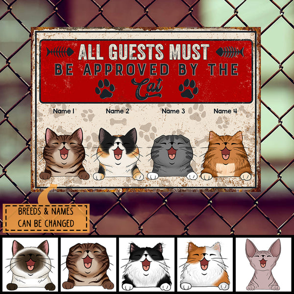 Pawzity Warning Metal Yard Sign, Gifts For Cat Lovers, All Guests Must Be Approved By The Cats Funny Warning Sign