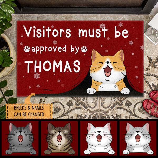 Christmas Personalized Doormat, Gifts For Cat Lovers, Visitors Must Be Approved By My Cat Holiday Doormat