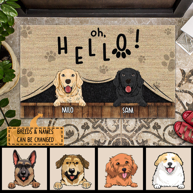 Pawzity Funny Welcome Mat, Gifts For Pet Lovers, Oh Hello Dog Peeking From Curtain Outdoor Door Mat