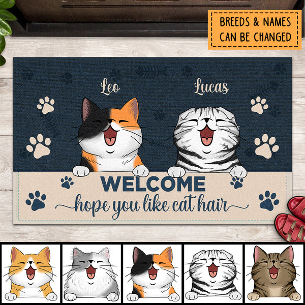 Pawzity Custom Doormat, Gifts For Cat Lovers, Welcome Hope You Like Cat Hair Navy Front Door Mat