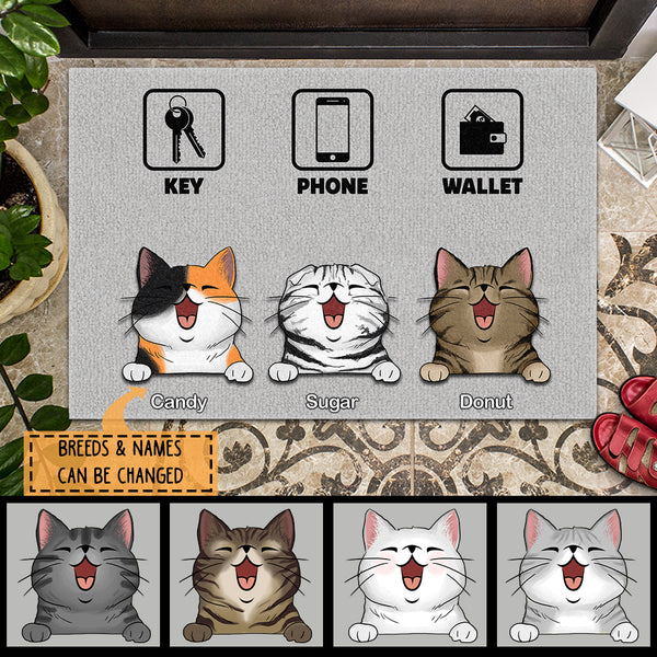 Pawzity Custom Doormat, Gifts For Cat Lovers, Key Phone Wallet And Cats Necessary Things Outdoor Door Mat