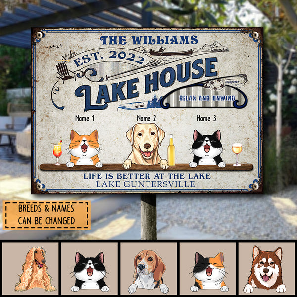 Pawzity Metal Lake House Sign, Gifts For Dog Lovers, Relax & Unwind Life Is Better At The Lake