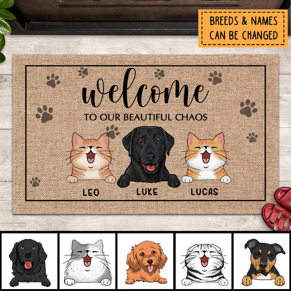 Pawzity Personalized Doormat, Gifts For Pet Lovers, Welcome To Our Beautiful Chaos Front Door Mat