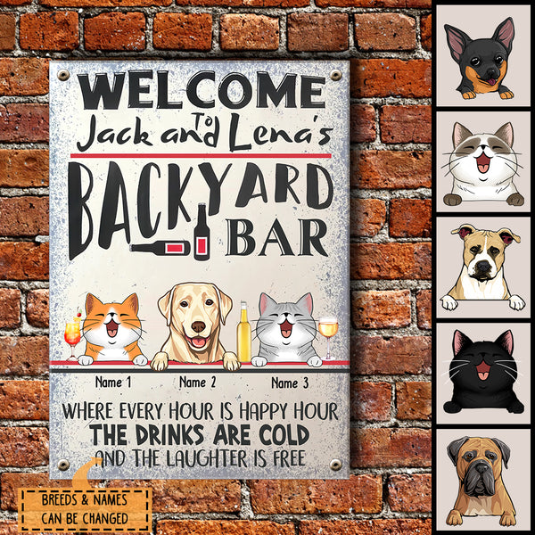 Pawzity Metal Backyard Bar Signs, Gifts For Pet Lovers, Where Every Hour Is Happy Hour Welcome Signs