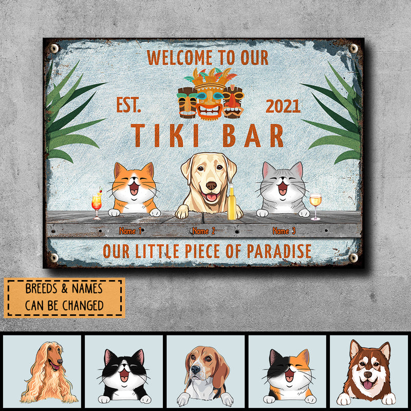 Pawzity Metal Tiki Bar Signs, Gifts For Pet Lovers, Our Little Piece Of Paradise Tiki Silhouettes Welcome Signs