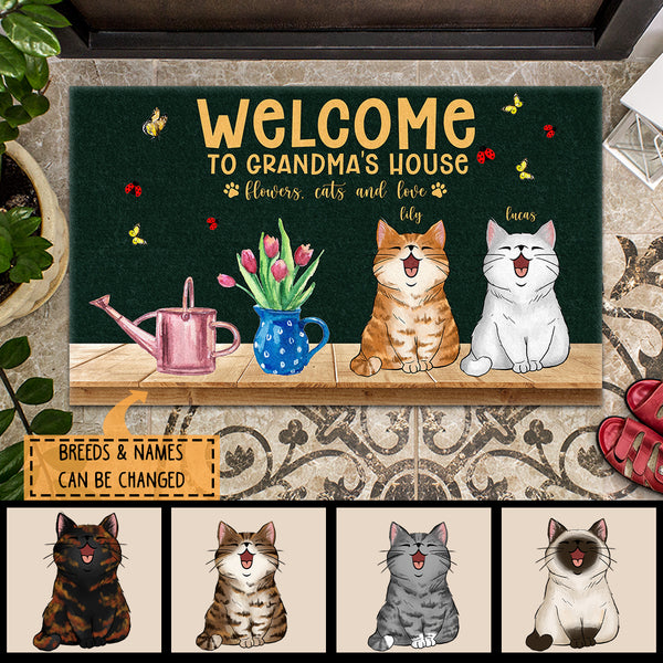 Pawzity Welcome Mat, Gifts For Cat Lovers, Welcome To My Home Flower Cats And Love Outdoor Door Mat