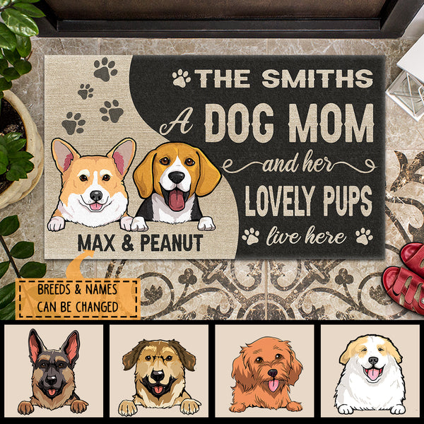 Pawzity Custom Doormat, Gifts For Dog Lovers, A Dog Mom And Her Lovely Pups Live Here Outdoor Door Mat