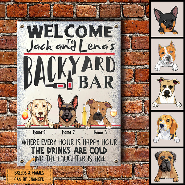 Pawzity Metal Backyard Bar Signs, Gifts For Dog Lovers, Where Every Hour Is Happy Hour Welcome Signs