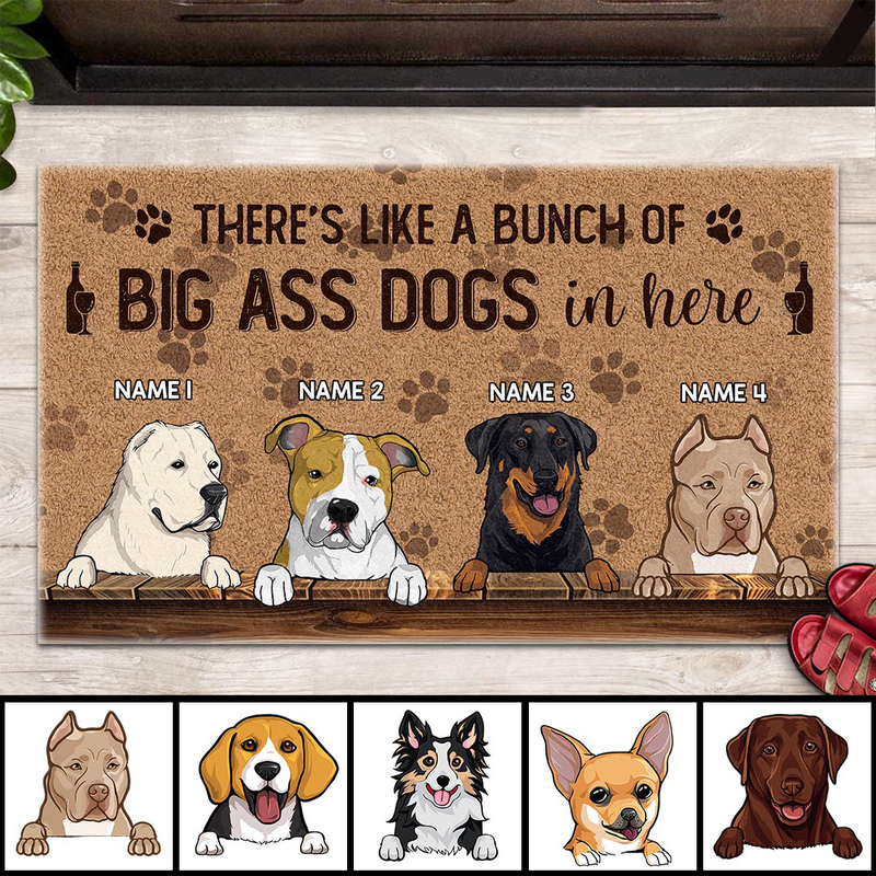 Pawzity Personalized Doormat, Gifts For Dog Lovers, There's Like A Bunch Of Big Ass Dogs In Here Outdoor Door Mat