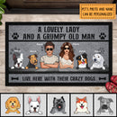 Pawzity Personalized Doormat, Gifts For Dog Lovers, A Lovely Lady And A Grumpy Old Man Live Here With Their Crazy Dogs