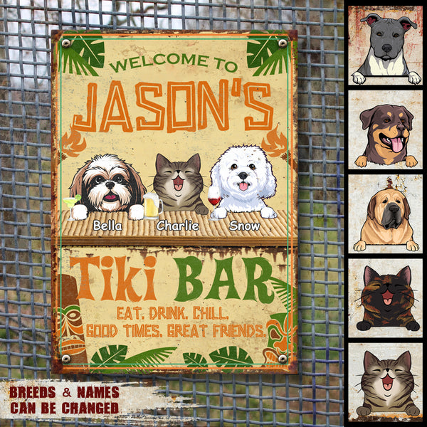 Pawzity Metal Tiki Bar Signs, Gifts For Pet Lovers, Eat Drink Chill Good Times Great Friends Tropical Style Welcome Signs