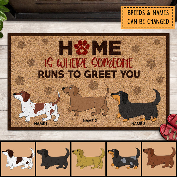 Pawzity Personalized Doormat, Gifts For Dachshund Lovers, Home Is Where Someone Runs To Greet You Outdoor Door Mat