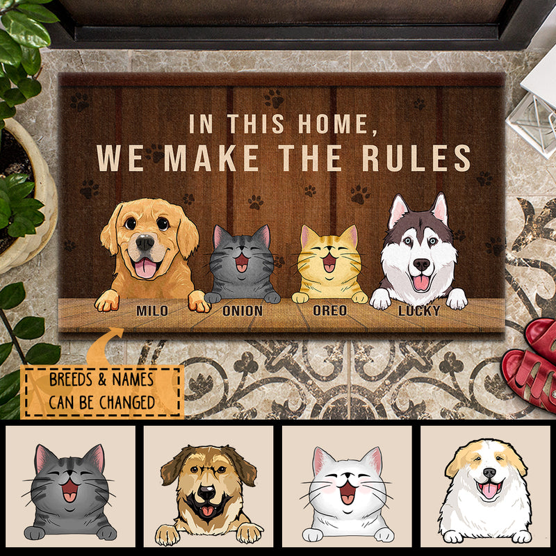 Pawzity Custom Doormat, Gifts For Pet Lovers, In This Home We Make The Rules Front Door Mat